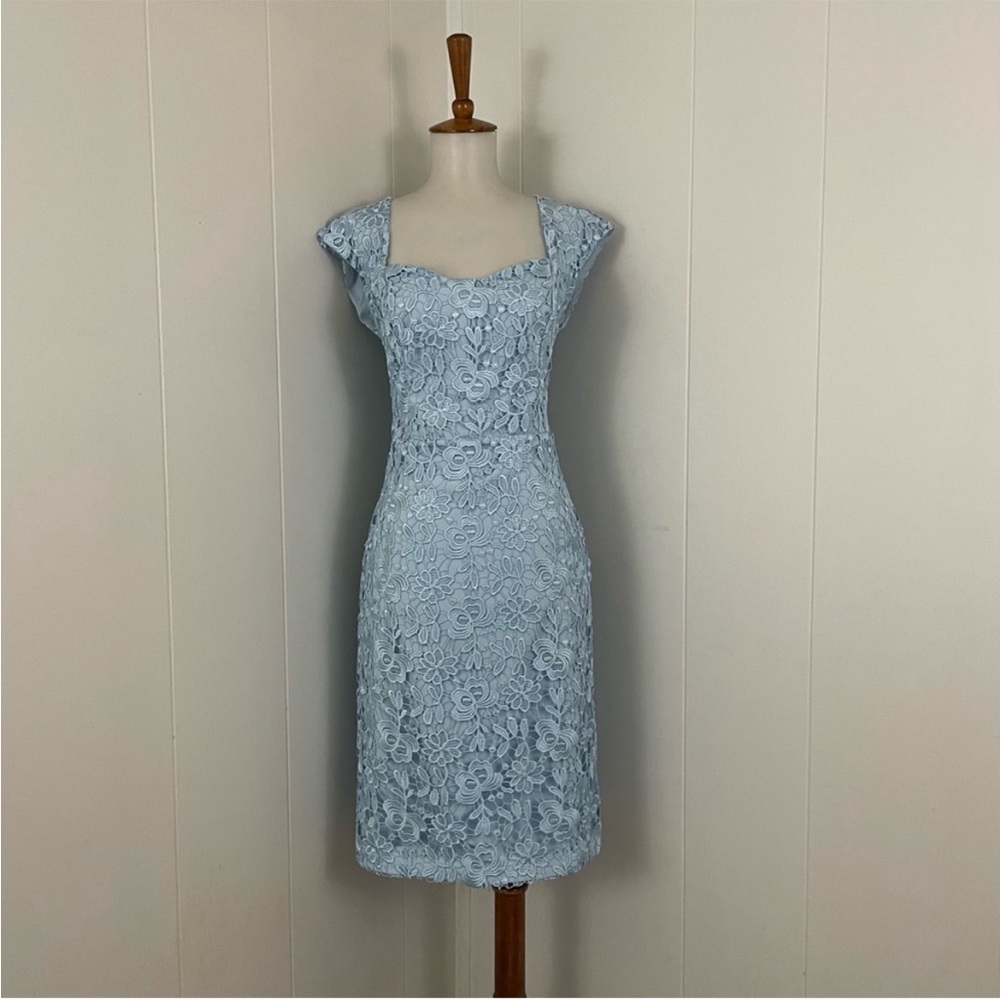 Alexia Admor Blue Lace Dress Women’s 6 Sheath Cap Sleeve Sweetheart Neckline - Picture 10 of 10